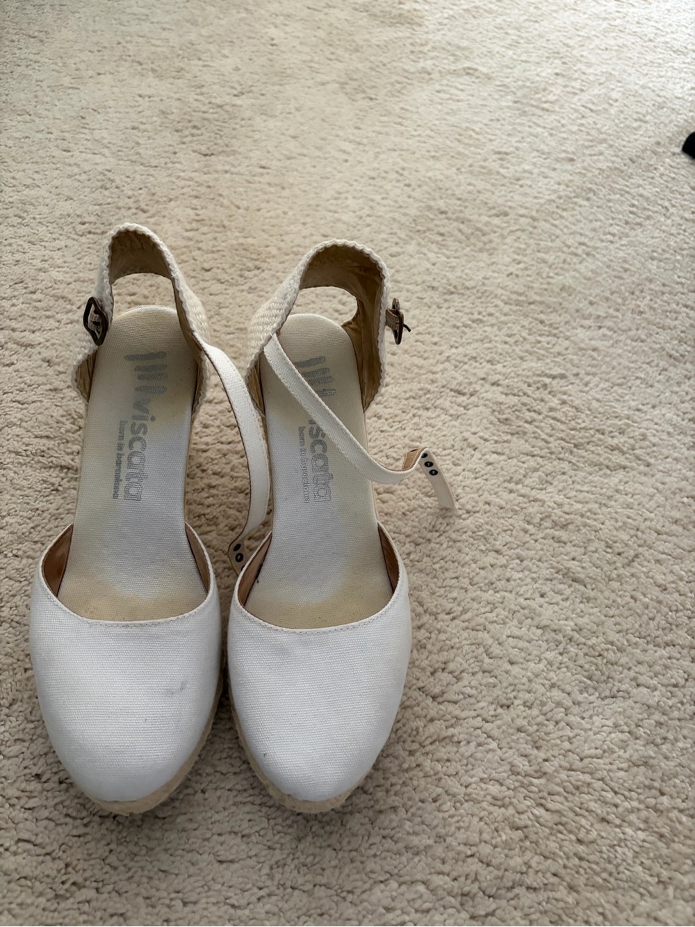 White Canvas Espadrille Wedges with Ankle Strap -
